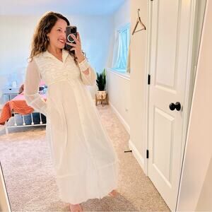 Vintage Mr. Jac Jr. White Polka Dot Lace Button Front Maxi Dress XS